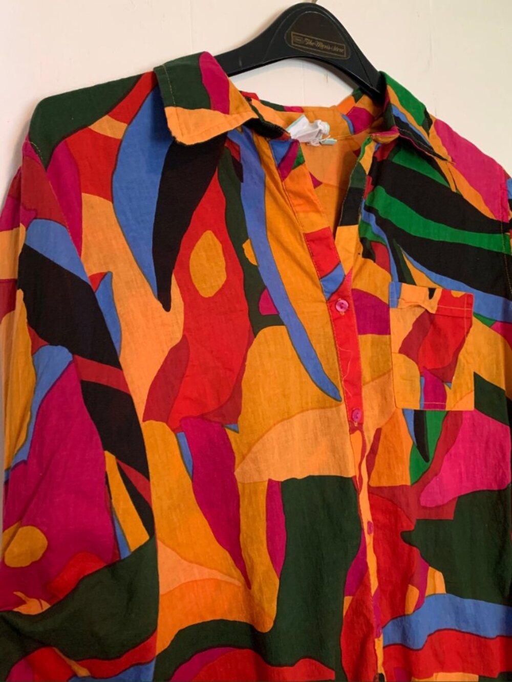 True Destinations L 100% cotton long sleeve button down tropical print shirt